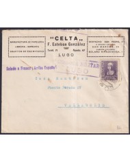Z531 ESPAÑA SPAIN 1939 CENSORSHIP COVER LUGO TO VALLADOLID.