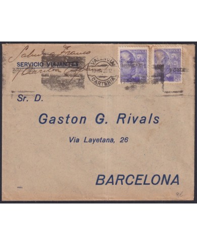 Z533 ESPAÑA SPAIN 1939 CENSORSHIP VALENCIA DEL CID VALENCIA CARTERIA TO BARCELONA.