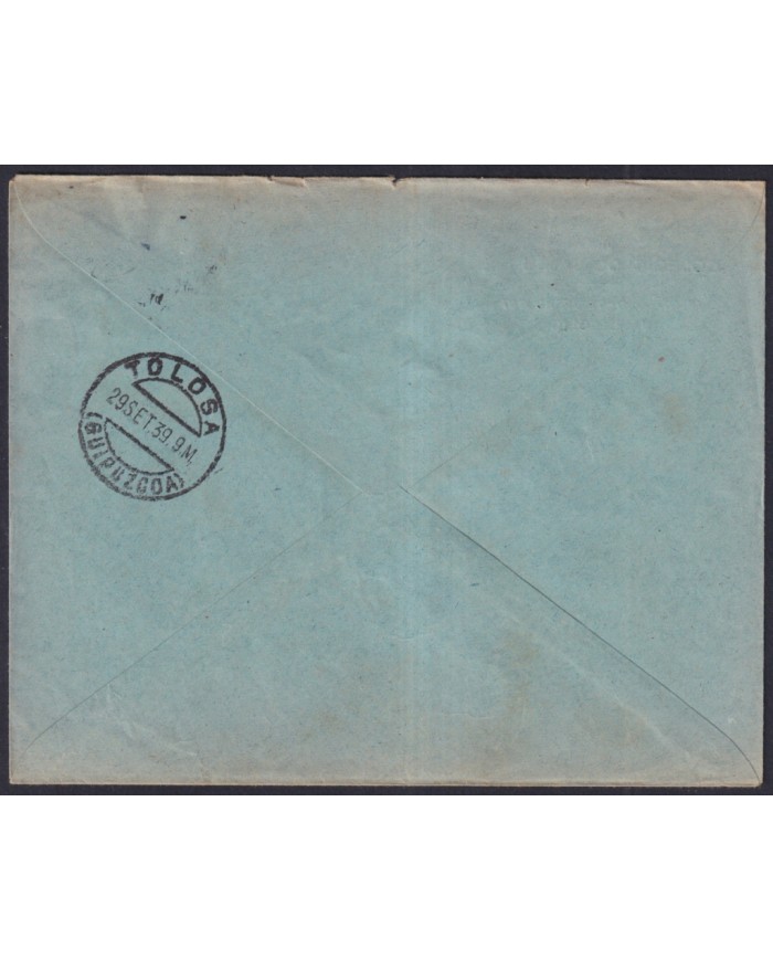 Z534 ESPAÑA SPAIN 193? CENSORSHIP COVER VALLADOLID TO TOLOSA.
