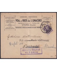 Z535 ESPAÑA SPAIN 1939 CENSORSHIP COVER VITORIA TO BARCELONA.