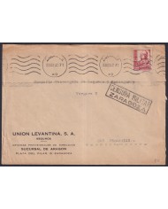 Z540 ESPAÑA SPAIN 1937 CIVIL WAR CENSORSHIP COVER ZARAGOZA TO SAN SEBASTIAN.