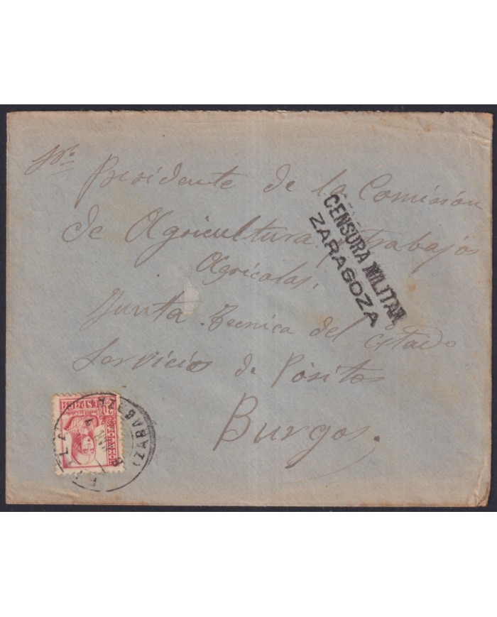 Z544 ESPAÑA SPAIN 1938 CENSORSHIP COVER ZARAGOZA EPILA TO TOLOSA.