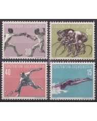 F-EX43677 LIECHTENSTEIN MLH 1958 SPORT TENNIS FENCING CYCLING SWIMMING.