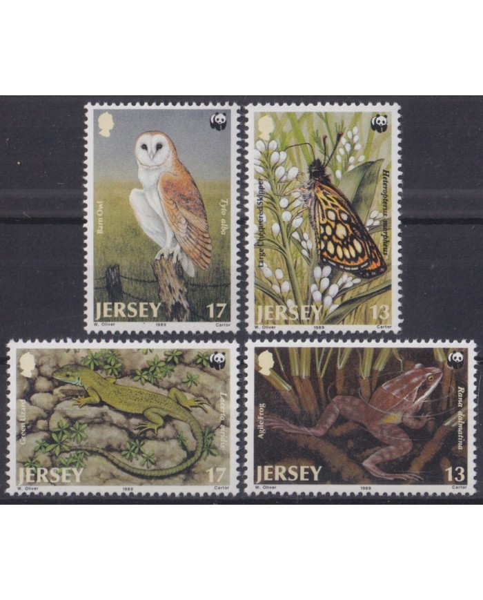 F-EX43418 JERSEY UK ENGLAND MNH 1989 WILDLIFE WFF BIRD OWL BUTTERFLIES FROG.
