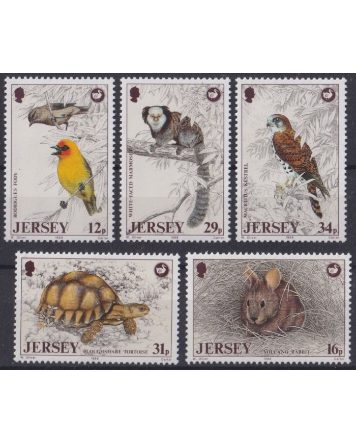 F-EX43419 JERSEY UK ENGLAND MNH 1988 WILDLIFE WFF BIRD OWL TURTLE RABBIT MARMOSET.