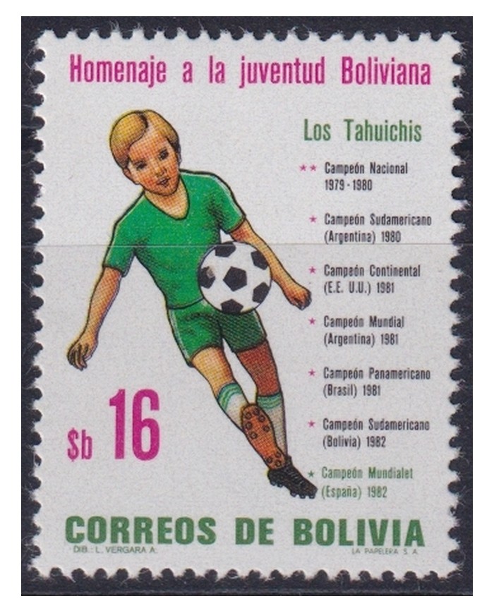 F-EX44586 BOLIVIA MNH 1982 TAHUICHIS YOUNG SOCCER FOOTBALL.