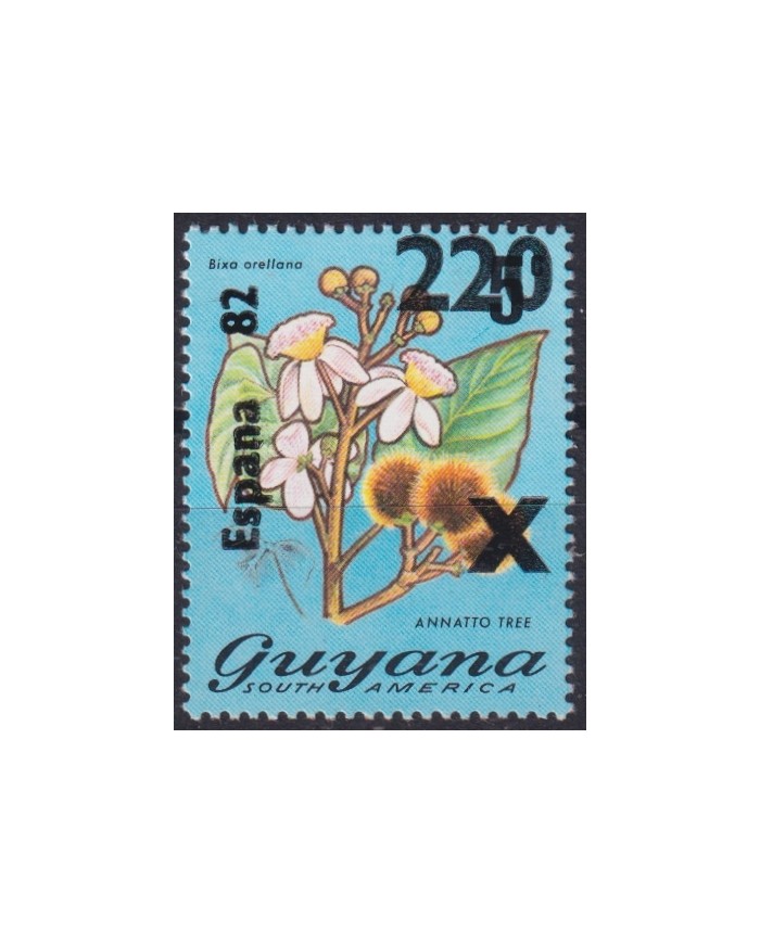 F-EX44555 GUYANA MNH 1982 CHAMPIONSHIP SOCCER FOOTBALL OVERPRINT FLOWER.