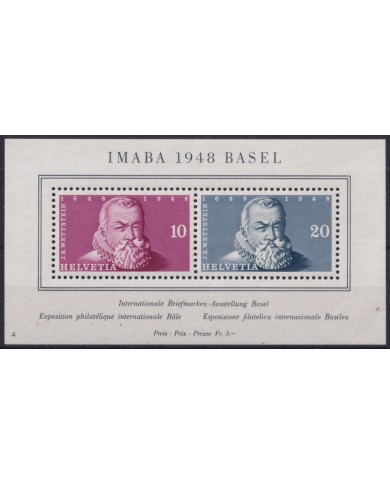 F-EX43534 SWITZERLAND MH 1948 IMABA SPECIAL SHEET BASEL PHILATELIC EXPO.