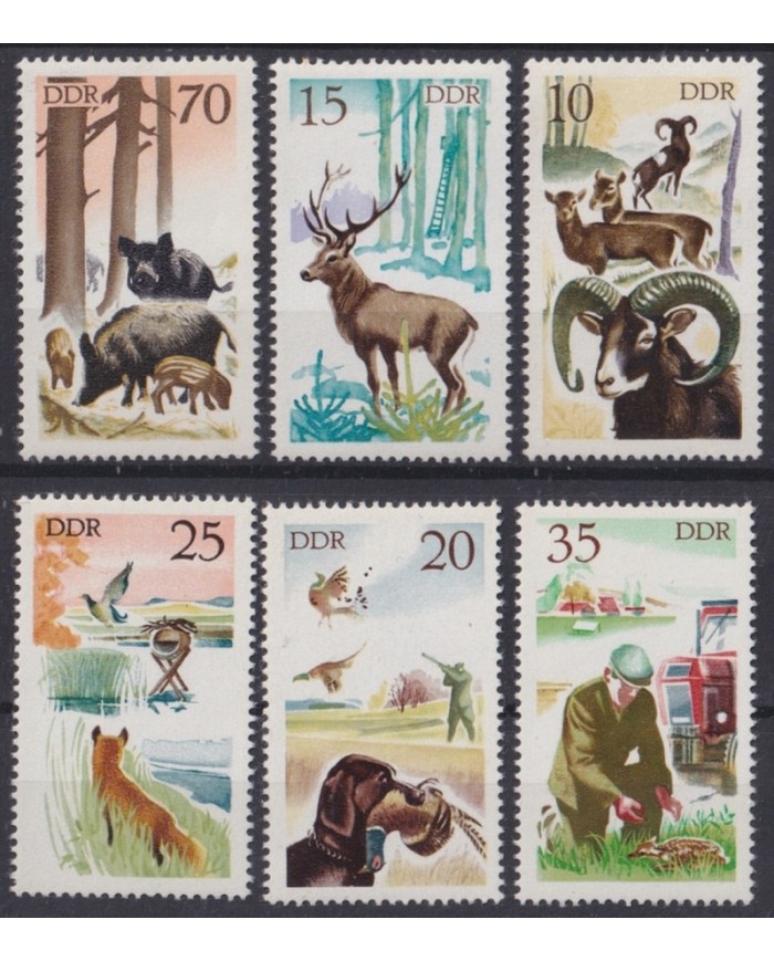 F-EX44690 GERMANY DDR MNH HUNTING FAUNA DOG FOX OX WILD PIG.
