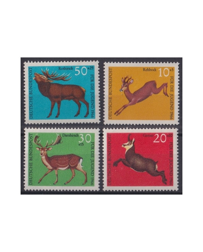 F-EX44709 GERMANY MNH 1966 YOUNTH WELFARE FAUNA DEER.