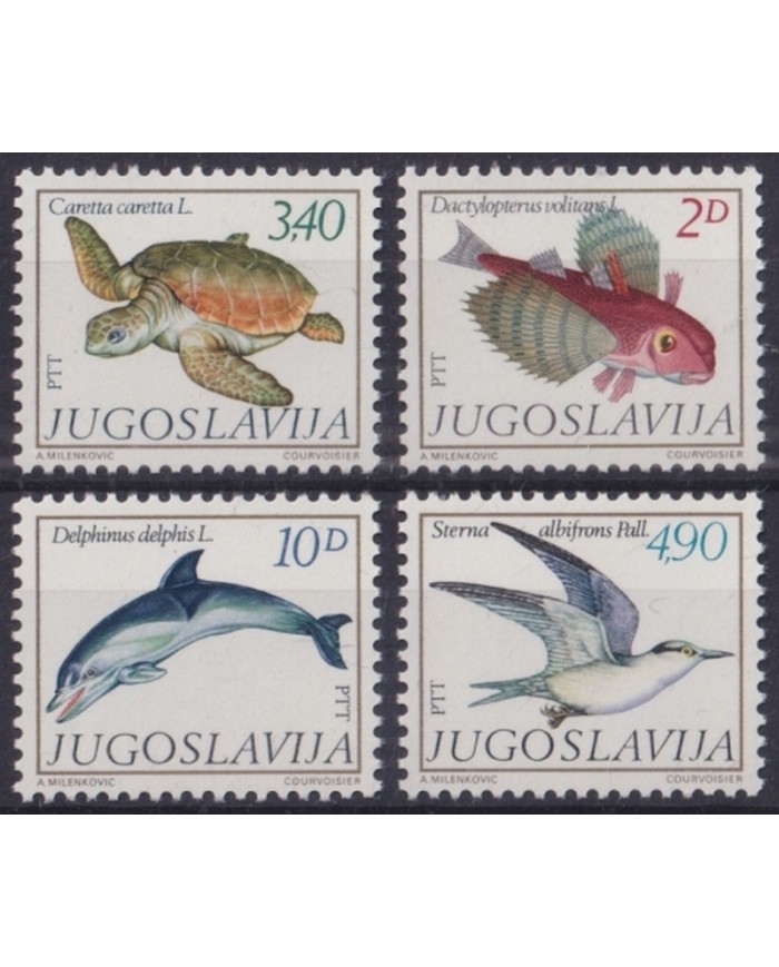 F-EX44669 YUGOSLAVIA MNH 1980 PTT TURTLE DOLPHINS FSH BIRD.