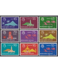 F-EX44828 NEDERLAND ANTILLES MNH 1977 VOLCANO FLAMINGO BIRD PALMS ARCHITECTURE.