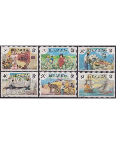 F-EX44774 BERMUDA MNH 1981 HERITAGE PRIVATEERING SHIP FISHING STONE CUTTING.