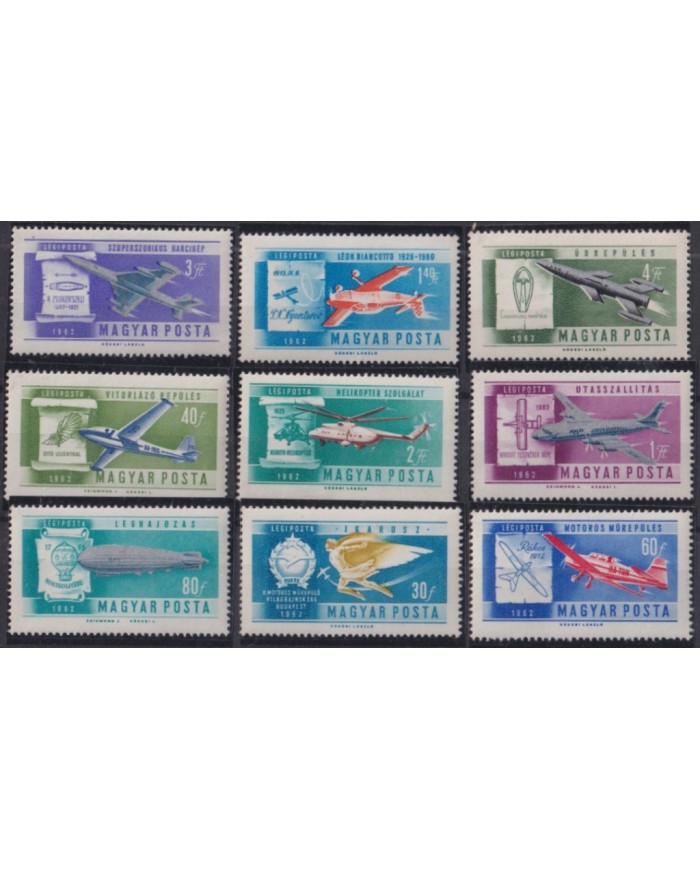 F-EX44613 HUNGARY MNH 1962 AVION AIRPLANE TRANSPORT DESING HELICOPTER ZEPPELIN.