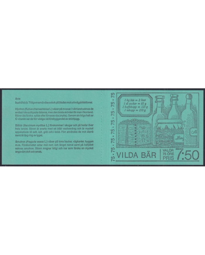 F-EX44732 SWEDEN MNH 1977 BOOKLED FOREST FRUIT BLACKBERRY JAM FLOWER FLORES.