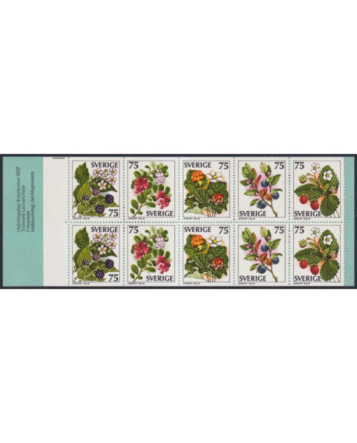 F-EX44732 SWEDEN MNH 1977 BOOKLED FOREST FRUIT BLACKBERRY JAM FLOWER FLORES.