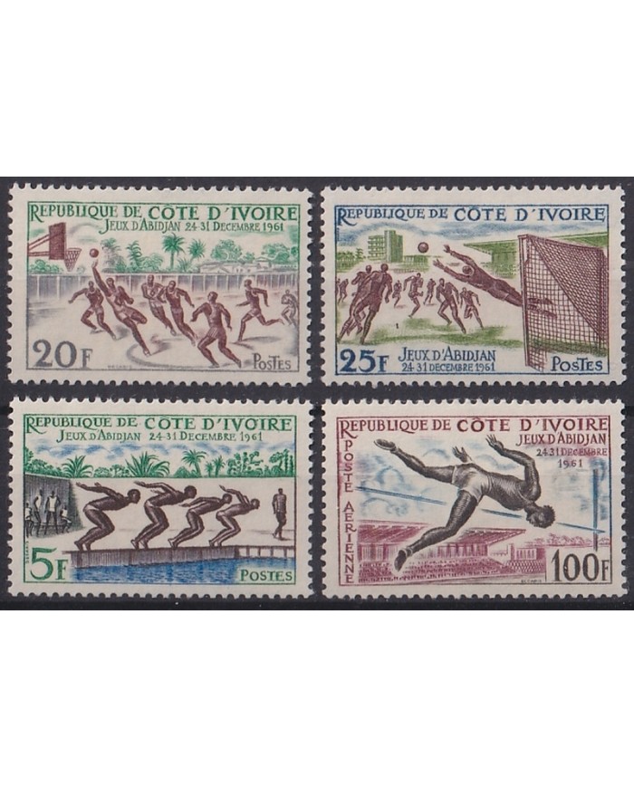 F-EX44808 YVORY COAST MNH 1961 ABIDJAN GAMES BASKETBALL SOCCER SWIMMING.