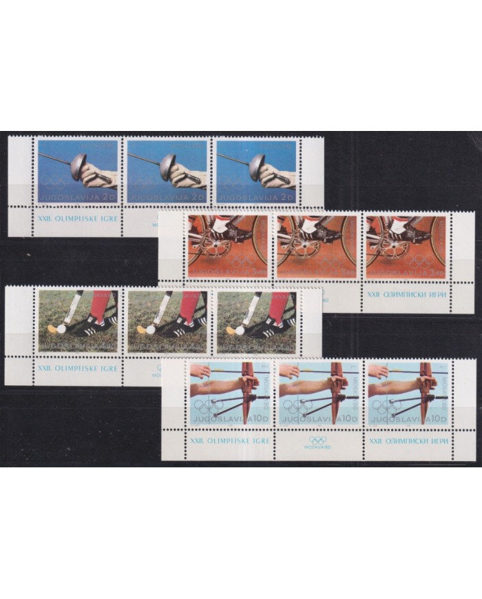 F-EX43846 YUGOSLAVIA MNH 1980 MOSCOW OLYMPIC GAMES CYCLING FENCING HOCKEY ARCHERY.