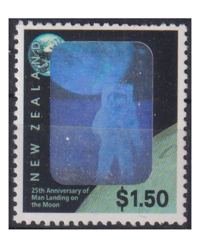 F-EX44147 NEW ZEALAND MNH 1994 HOLOGRAMS SPACE COSMOS LANDING ON THE MOON.