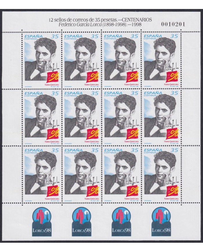 F-EX44078 ESPAÑA SPAIN MNH 1998 FEDERICO GARCIA LORCA SPECIAL SHEET.