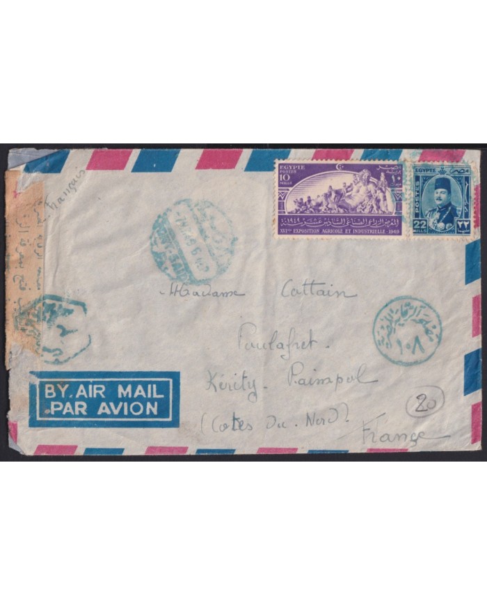 F-EX41287 EGYPT 1949 PORT SAID CENSORSHIP COVER TO FRANCE.