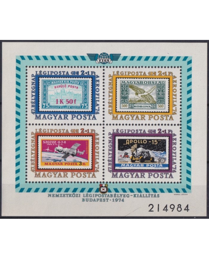 F-EX43979 HUNGARY MNH 1974 PHILATELIC EXHIBITION SPACE SATELLITE ICARUS APOLLO 15.