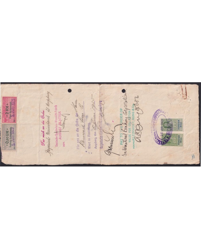 F-EX41412 INDIA FOREING BILL WITH REVENUE STAMPS ENGLAND, INDIA & GERMANY.