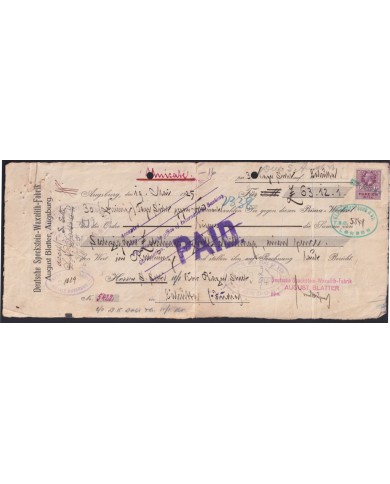 F-EX41412 INDIA FOREING BILL WITH REVENUE STAMPS ENGLAND, INDIA & GERMANY.