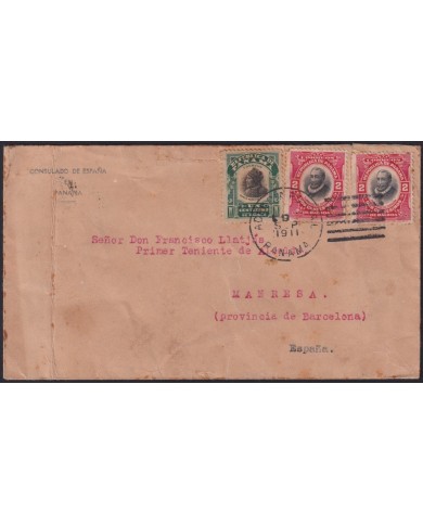 Z168 PANAMA 1911 CONSULAR COVER TO SPAIN.