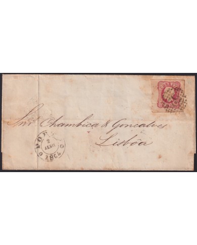 Z170 PORTUGAL 1864 D. LUIS 5r DELUXE STAMPS COVER OPORTO – LISBOA.