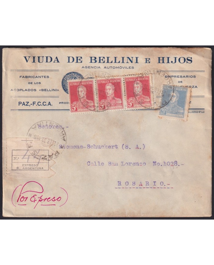 Z178 ARGENTINA REGISTERED EXPRESSO 1930 TO ROSARIO.