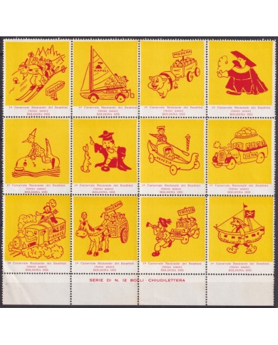 F-EX29122 ITALY 1955 CINDERELLA CHILD FIRST CARNIVAL SHEET. F-EX29122 ITALY 1955 CINDERELLA CHILD FIRST CARNIVAL SHEET.