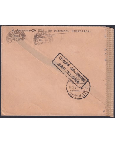 F-EX45300 BELGIUM BELGIQUE 1943 WWII BRUXELLES COVER SPAIN GERMANY CENSORSHIP MARK.