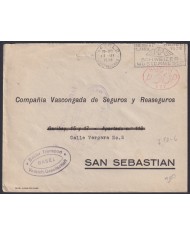 F-EX45307 SWITZERLAND 1938 WWII BASEL TO SPAIN SAN SEBASTIAN WITH CENSORSHIP MARK.