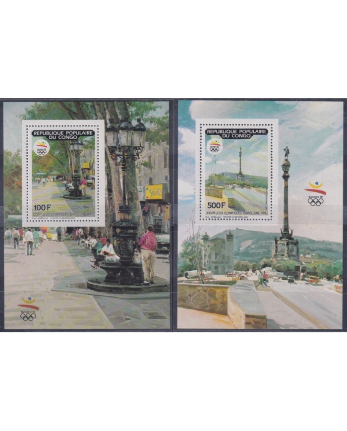 F-EX45087 CONGO MNH 1990 OLYMPIC GAMES BARCELONA RAMBLA SHIP LIMITED EDITION.