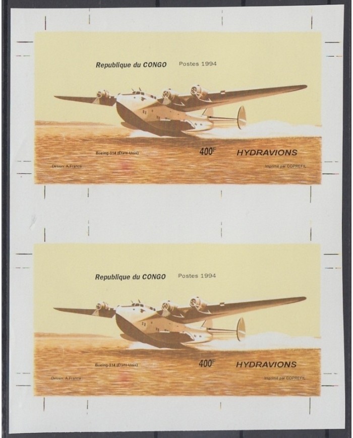 F-EX15592 CONGO MNH 1994 IMPERF SPECIAL SHEET PAIR, AVION AIRPLANE HIDROAVIONES