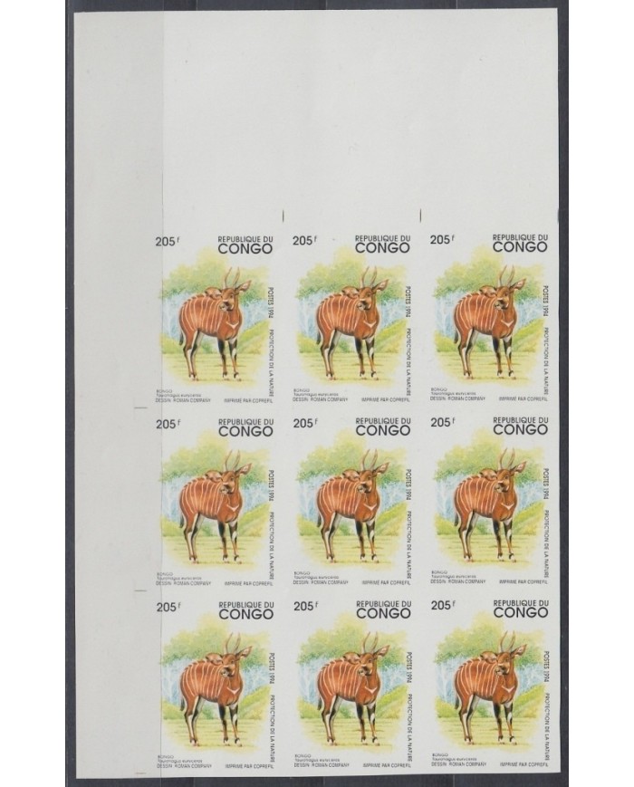 F-EX15603 CONGO MNH 1994 IMPERF BLOCK 9. PROTECTION OF NATURE, ANTILOPE