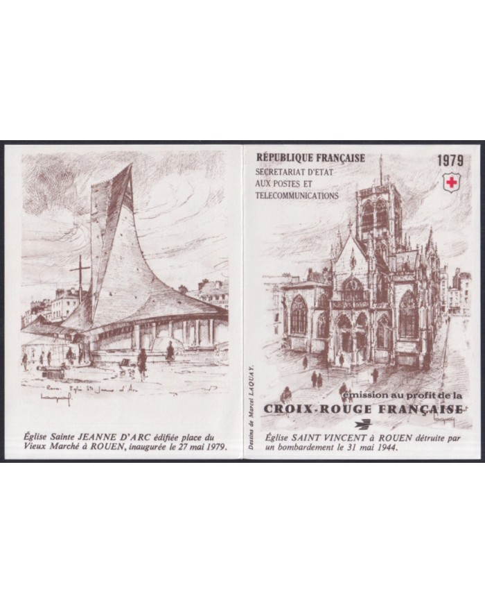 F-EX44728 FRANCE MNH 1979 BOOKLED RED CROSS CHURCH OF ROUEN STAINED GLASS.