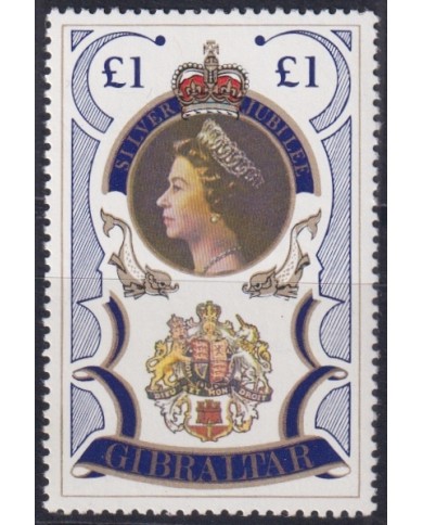 F-EX44257 GIBRALTAR MNH 1977 £1 ROYAL FAMILY SILVER JUBILEE QUEEN ELIZABETH.
