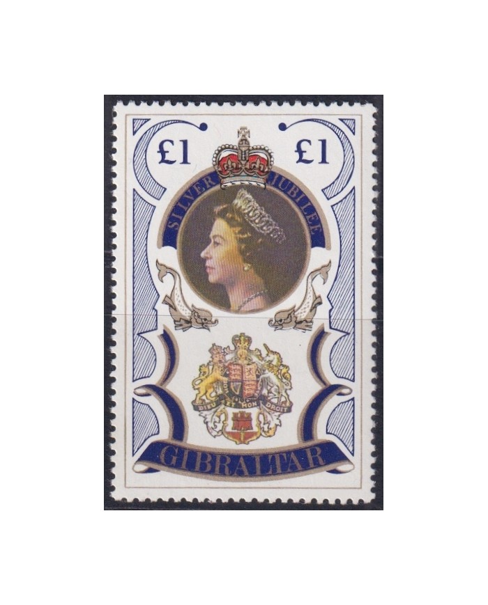 F-EX44257 GIBRALTAR MNH 1977 £1 ROYAL FAMILY SILVER JUBILEE QUEEN ELIZABETH.