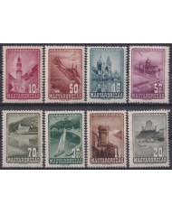 F-EX44608 HUNGARY ORIGINAL GUM 1947 AIRMAIL SHIP LANDSCAPE BRIDGE CASTLE.