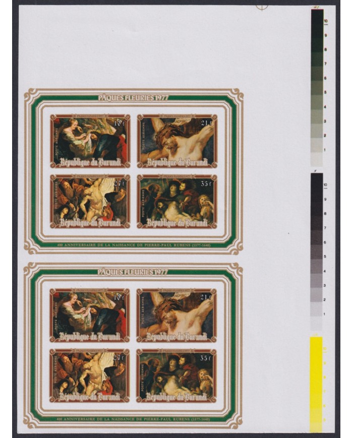 F-EX44103 BURUNDI MNH 1977 YV.B103/4 UNCUT PROOF IMPERF CHRISTMAS NAVIDAD PAINTING ART.