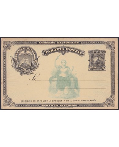 F-EX45600 EL SALVADOR 1891 POSTAL STATIONERY 2c REPUBLIC VOLCANO.
