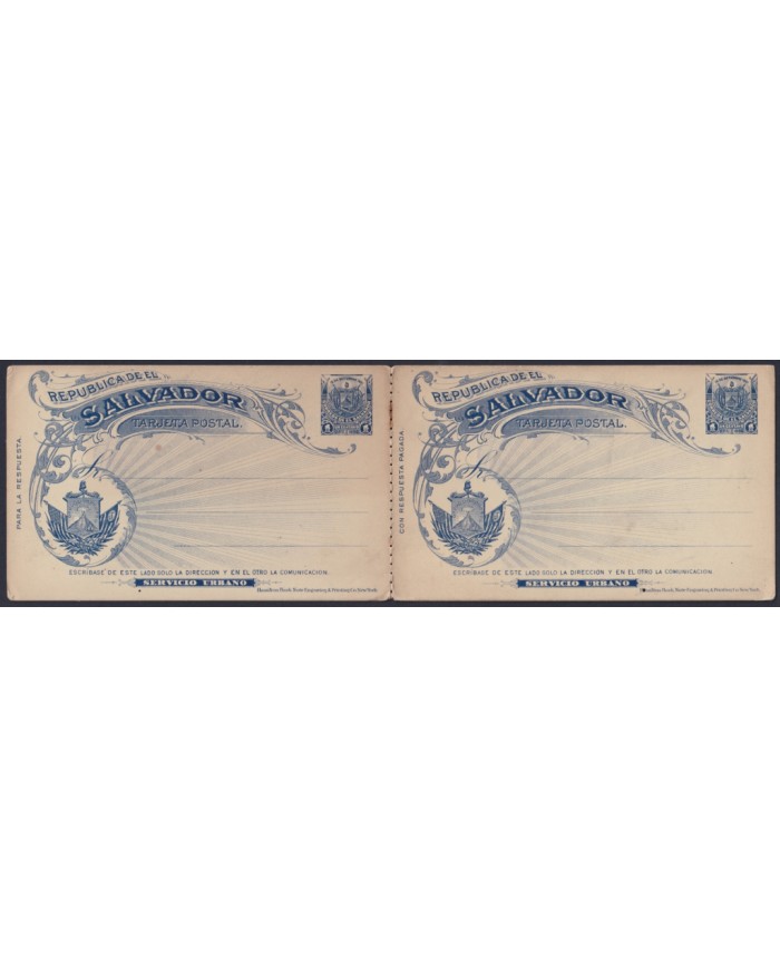 F-EX45606 EL SALVADOR 1896  POSTAL STATIONERY 1c SERV URBANO WITH RESPONSE.