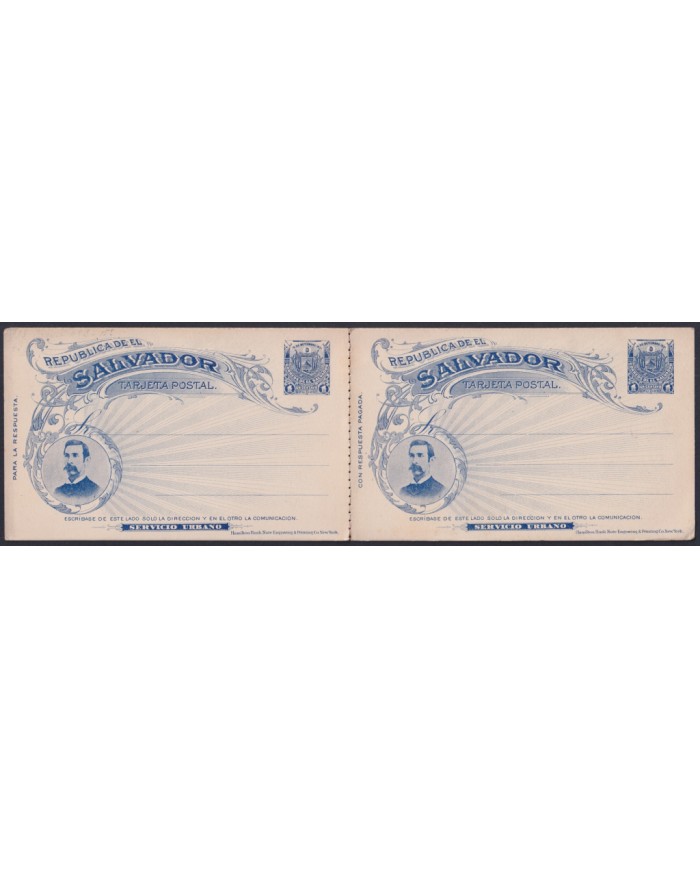 F-EX45608 EL SALVADOR 1897POSTAL STATIONERY 1c PRESIDENT SERV URBANO WITH RESPONSE.