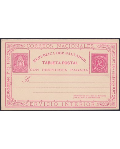 F-EX45614 EL SALVADOR 1882 POSTAL STATIONERY 2c SERVICIO INTERIOR.