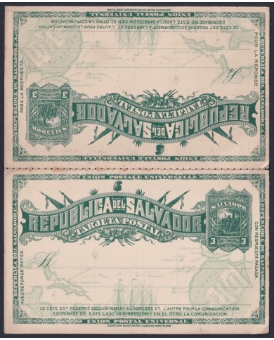 F-EX45617 EL SALVADOR 1892 POSTAL STATIONERY 3c DISCOVERY COLUMBUS W/ RESPONSE.