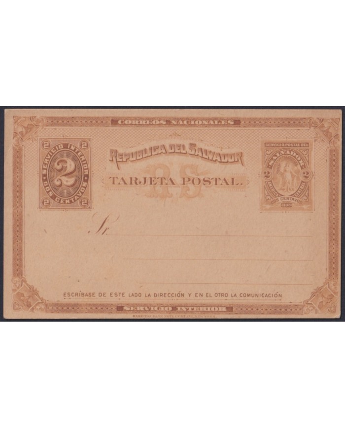 F-EX45621 EL SALVADOR 1890 POSTAL STATIONERY 2c REPUBLIC.