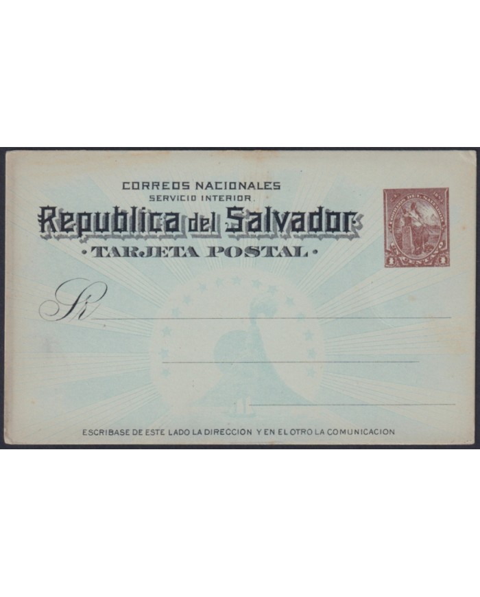 F-EX45625 EL SALVADOR 1894 POSTAL STATIONERY 1c REPUBLIC VOLCANO.