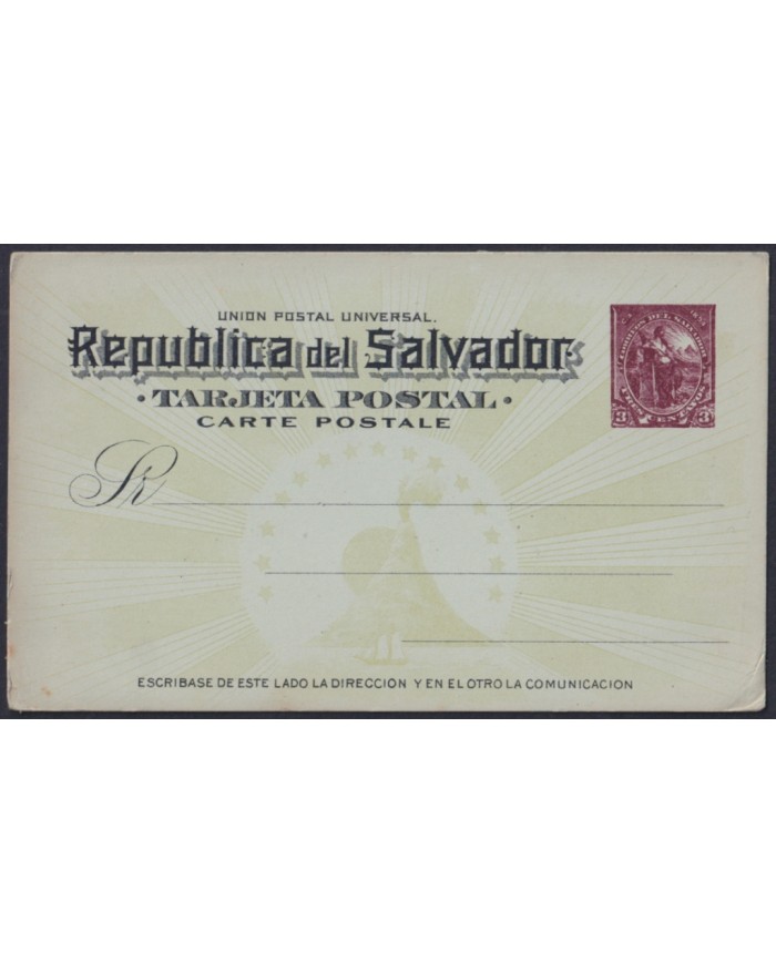 F-EX45626 EL SALVADOR 1894 POSTAL STATIONERY 3c REPUBLIC VOLCANO.